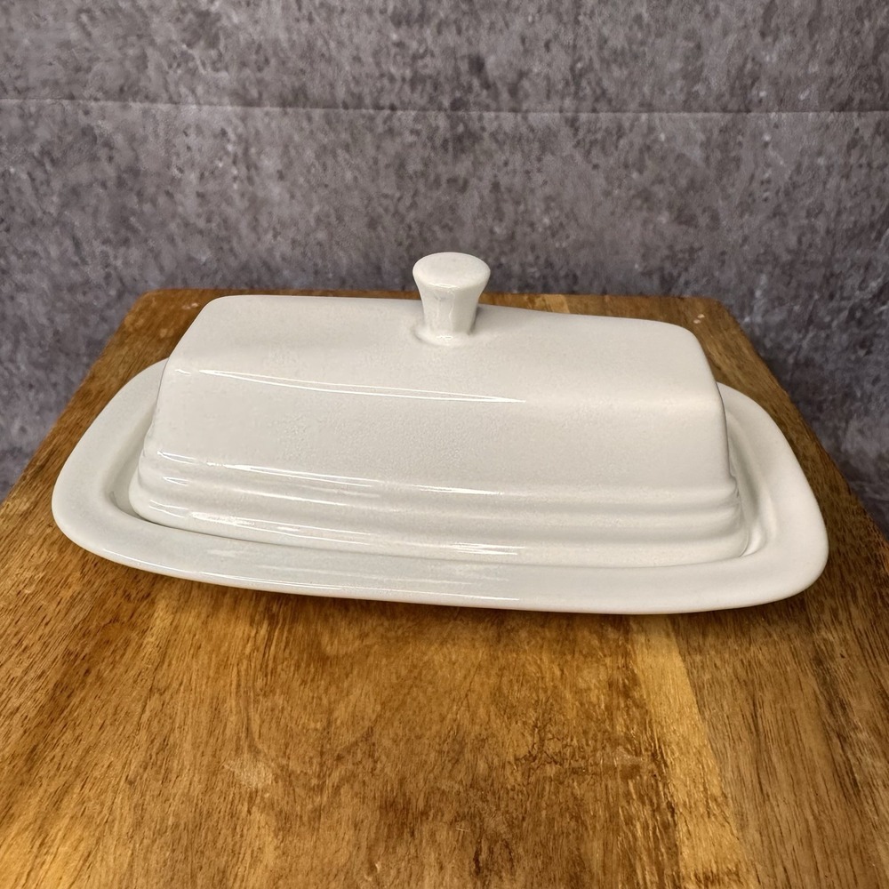 Fiestaware White Butter Dish & Lid Ceramic Glossy Rectangle Covered HLC Fiesta
